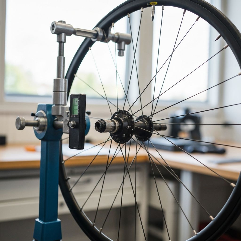 Fahrradrad wird zentriert und die Speichenspannung überprüft